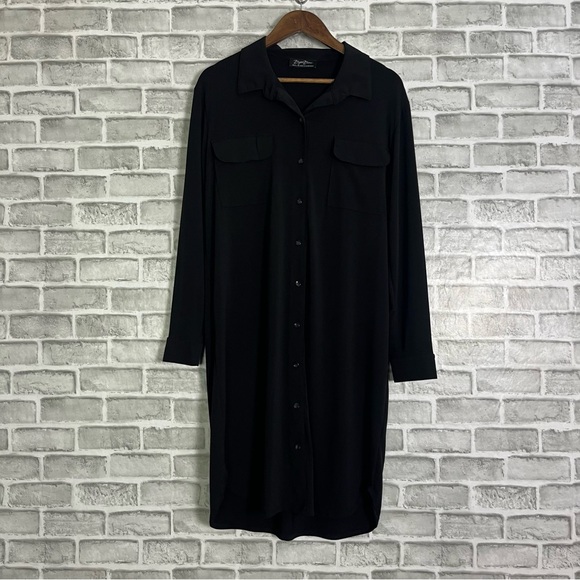 Brigette Brianna Black Midi Length Button Front Soft Stretch Shirt Dress Sz M - Picture 1 of 7
